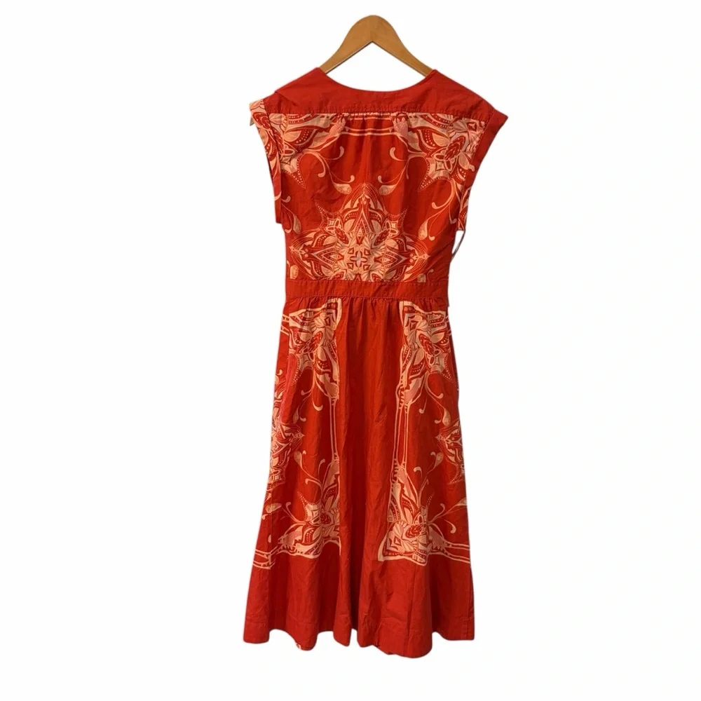 FREE PEOPLE RED ORANGE BOHO V-NECK BUTTON FRONT MIDI DRESS SIZE 0 NWT